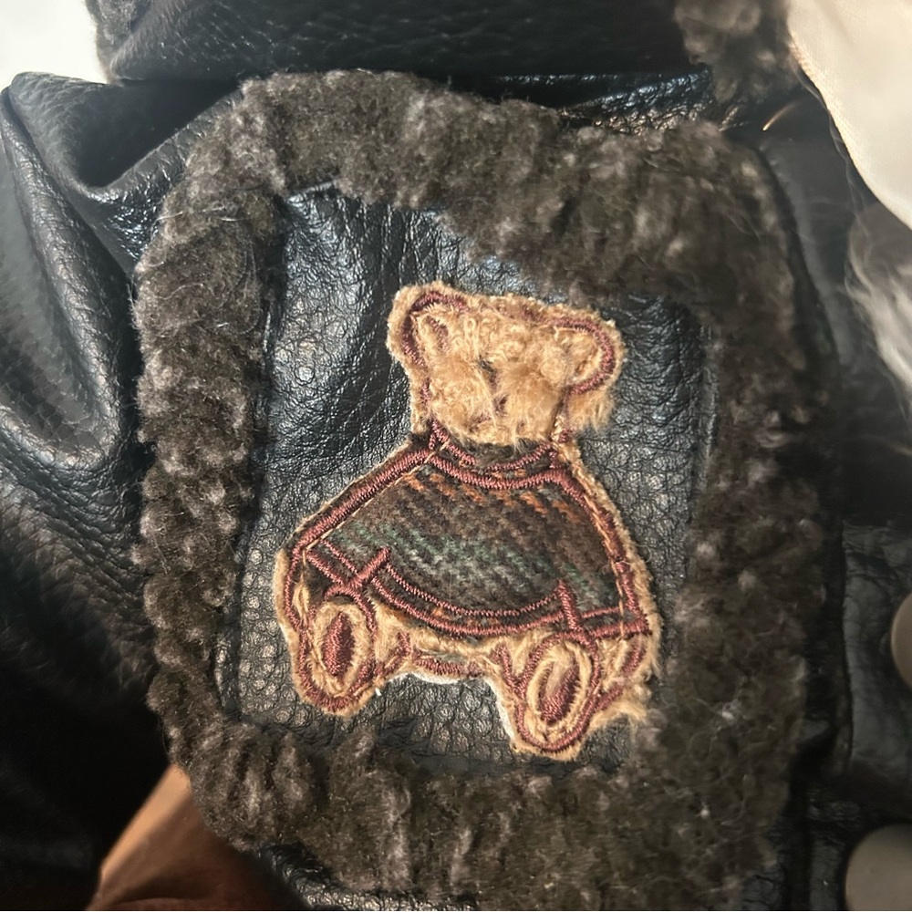 Pilot Teddy Bear with Black Jacket and Brown Fur - Picture 2 of 6